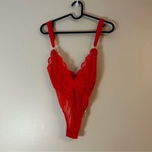 We are HAH Red Lingerie Lace Bodysuit